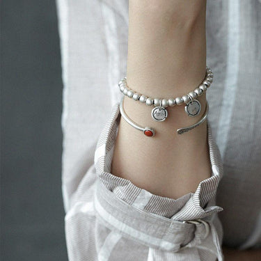 Ethnic Thai Silver Simplistic Fish & Natural Stone TRANQUILITY Bangle
